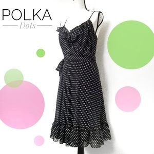 AMERICAN LIVING Black White Polka Dot Ruffle Dress